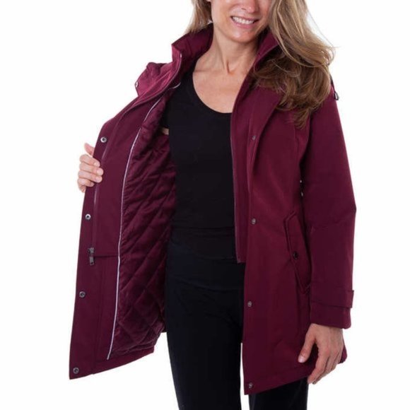 NWOT HFX All-Weather Trench Coat Jacket, Zinfandel - Picture 2 of 3